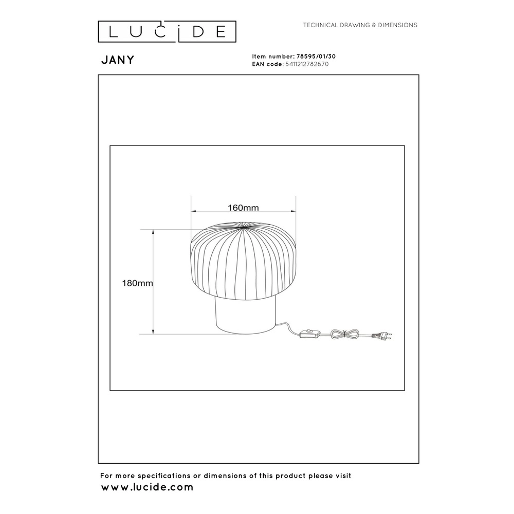Lampe de table Jany Noir Lucide 5411212782670