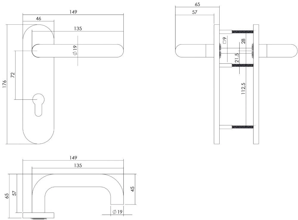 Poignée Rond ignifuge PC 72mm acier inoxydable Intersteel 8714186092842