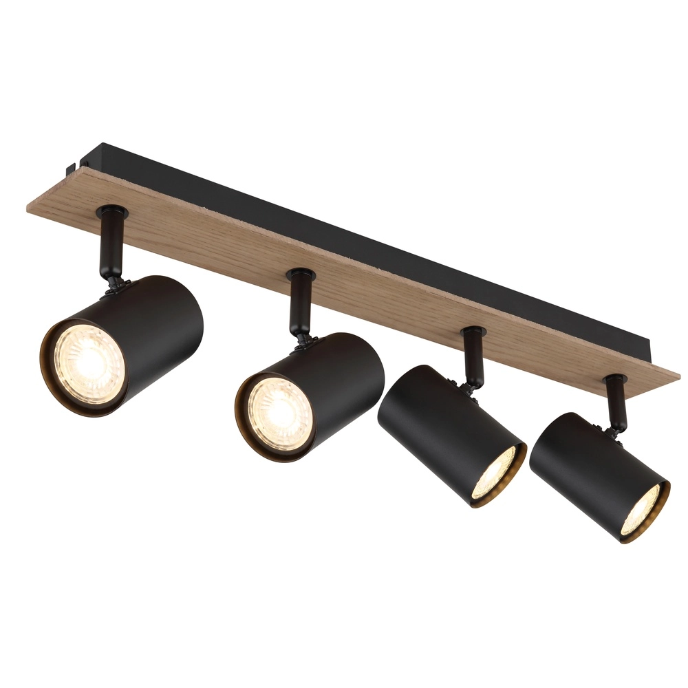 Lampe de plafond Linca 4-noir clair avec bois