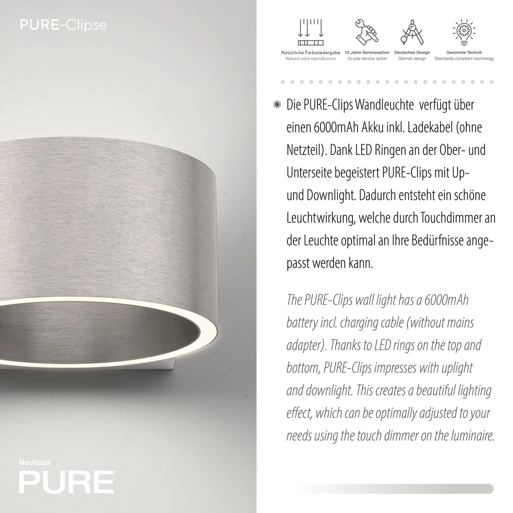Lampe murale rechargeable Pure Akku Clipse Diamant Paul Neuhaus 4012248391761