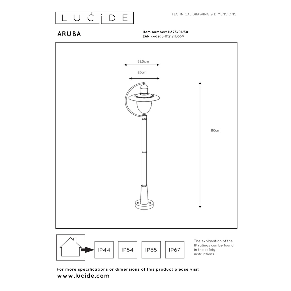 Lanterne de campagne Aruba noir Ø 25cm Lucide 5411212113559