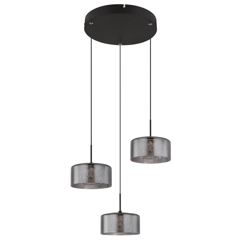 Lampe pendante de conception Fogsy Noir à 3 lumières avec verre fumé Globo 9007371447381