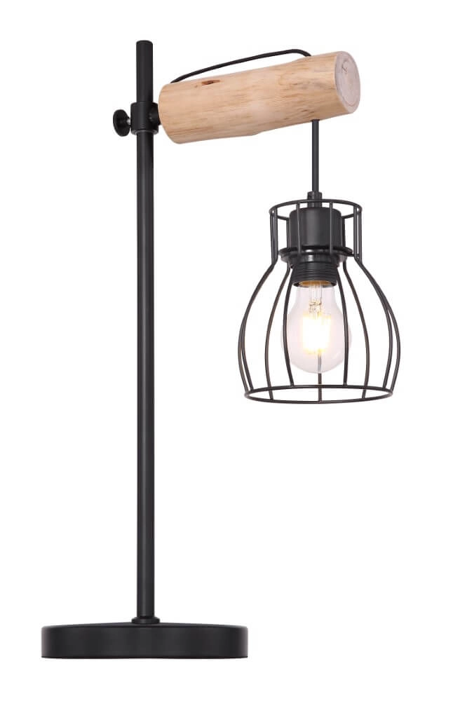 Lampe de table Mina noir avec du bois Lampe de table Mina noir avec du bois