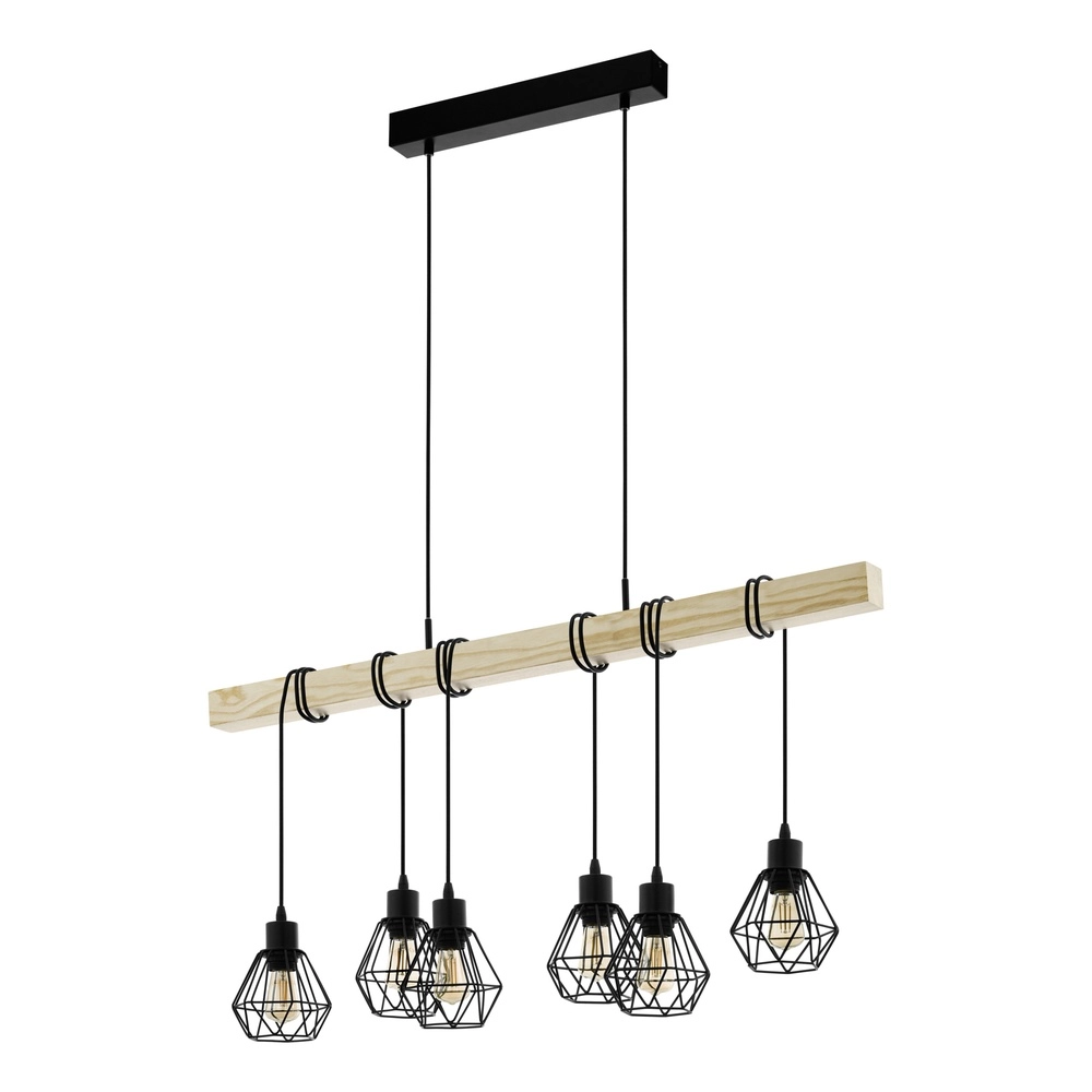 Lampe suspendue à 6 lampes Townshend 5 Salle à manger - noire avec du bois