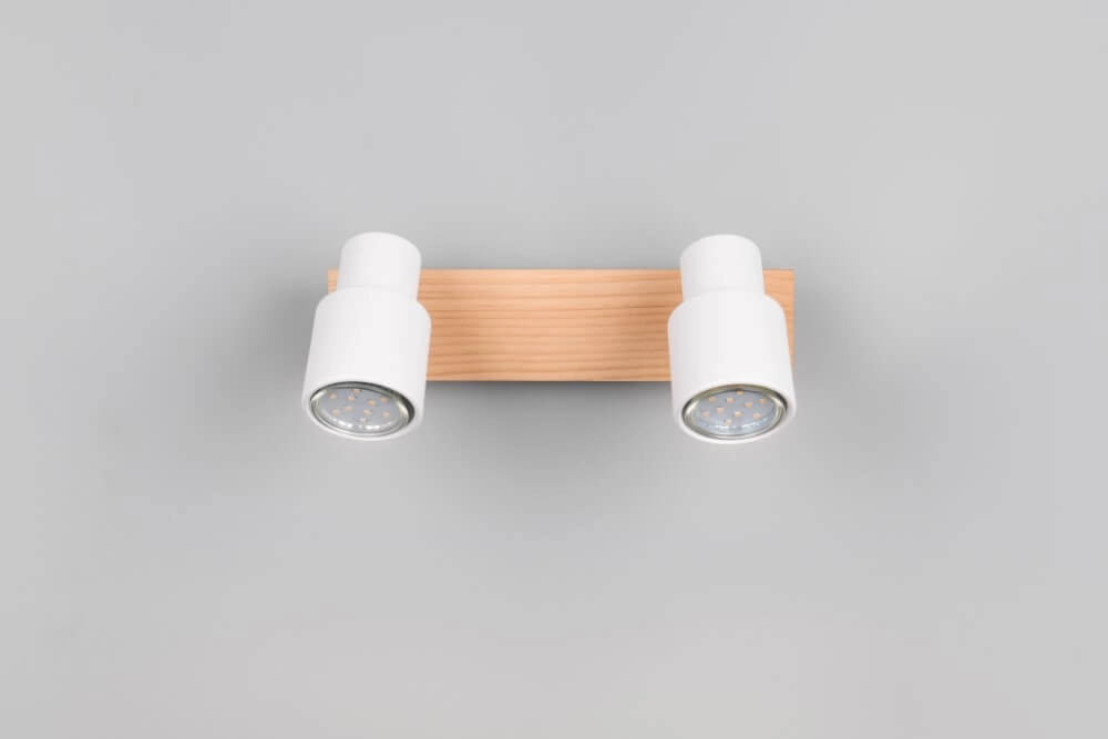 Plafonnier 2 lumières Pierre blanc avec du bois Trio 4017807638165