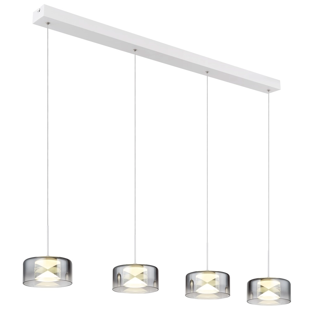 Lampe pendante de conception Belinda Blanc 4 lumières avec verre fumé