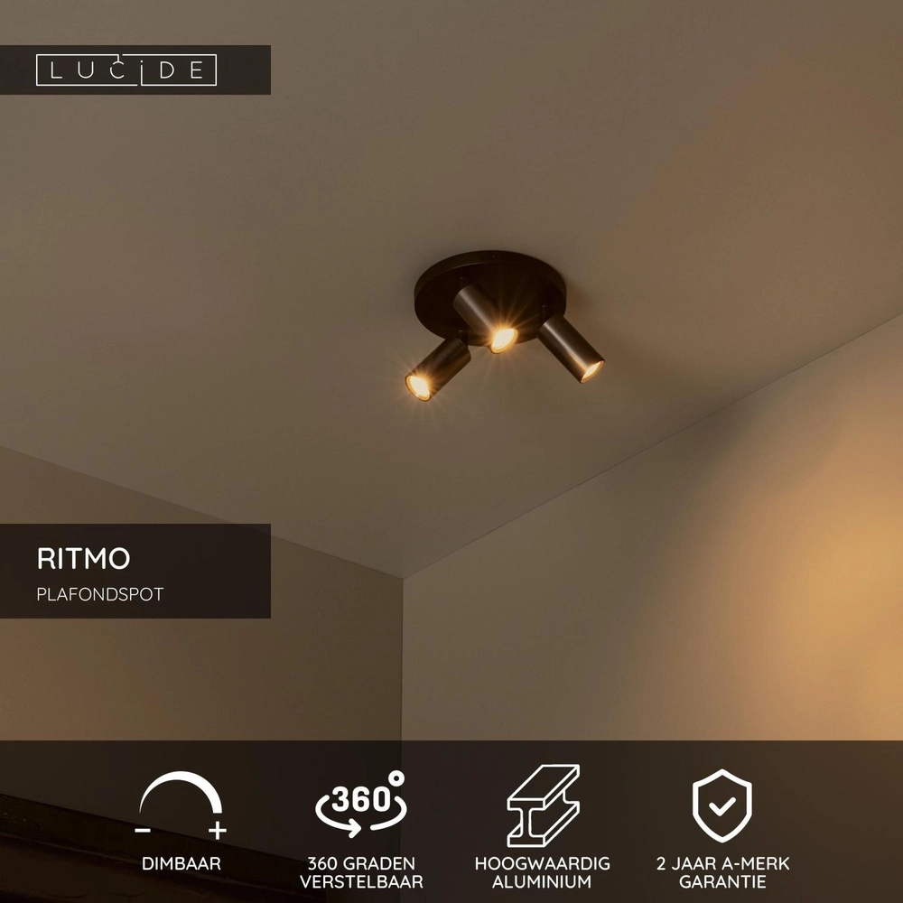 Projecteur de plafond Ritmo mini GU10 3-marron café clair Lucide 5411212094025