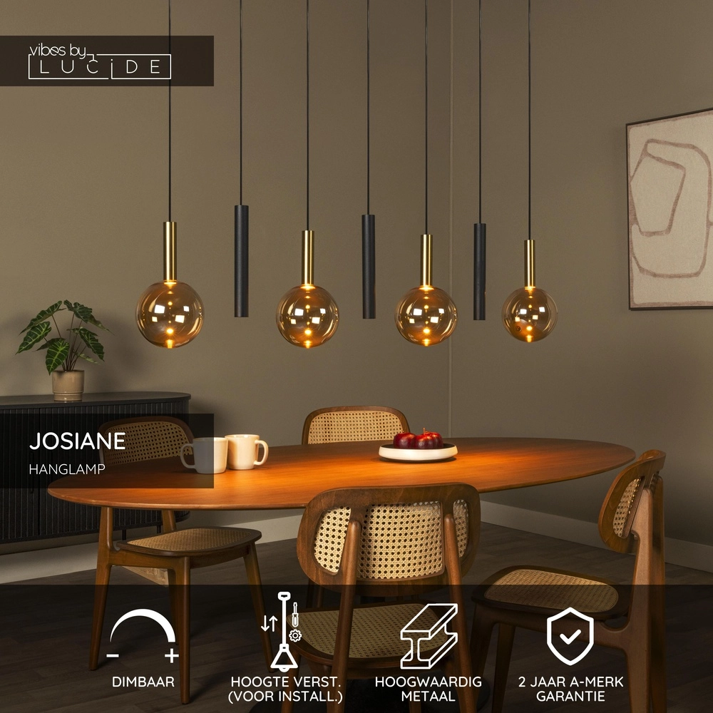Lampe suspendue à 7 lampes Josiane noir avec or Lucide Vibes 5411212212351