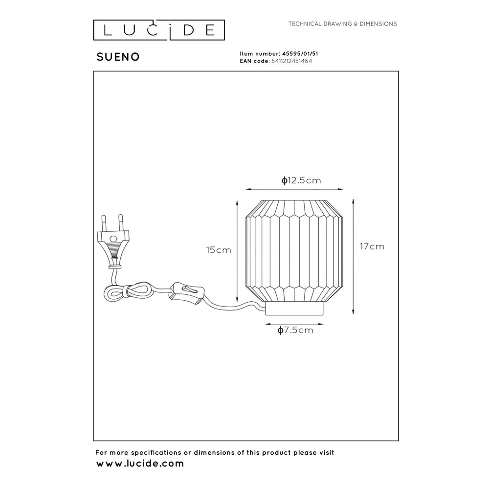 Lampe de table Sueno gris Lucide 5411212451484
