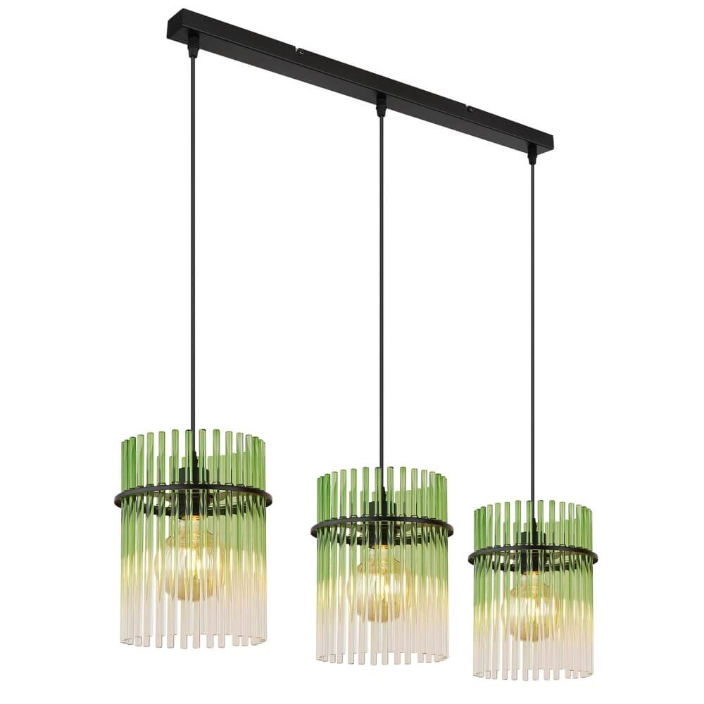 Suspension noire Gorley avec verre vert 3 lumières Suspension noire Gorley avec verre vert 3 lumières