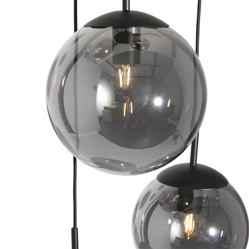 Lampe suspendue loft 5 lumières Bolique noir avec verre fumé Steinhauer 8712746133363