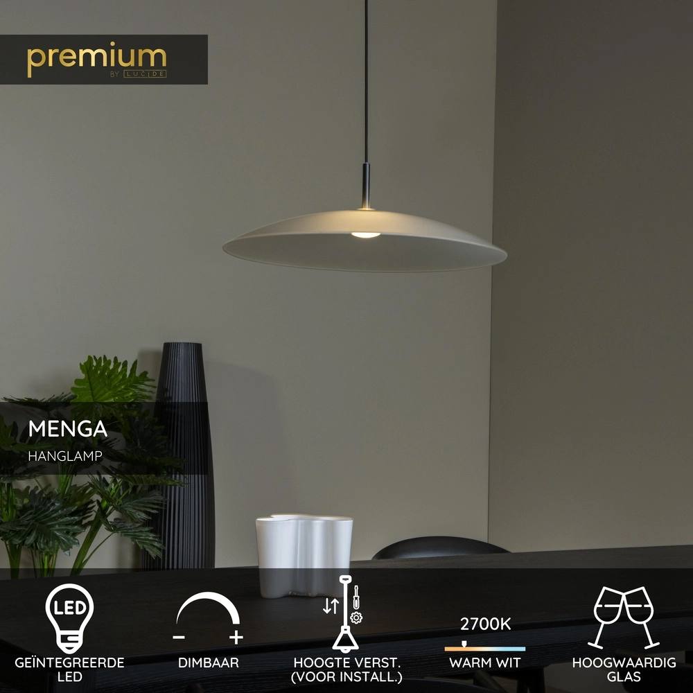 Lampe suspendue élégante Menga Ø verre blanc de 60 cm Premium by Lucide 5411212251152