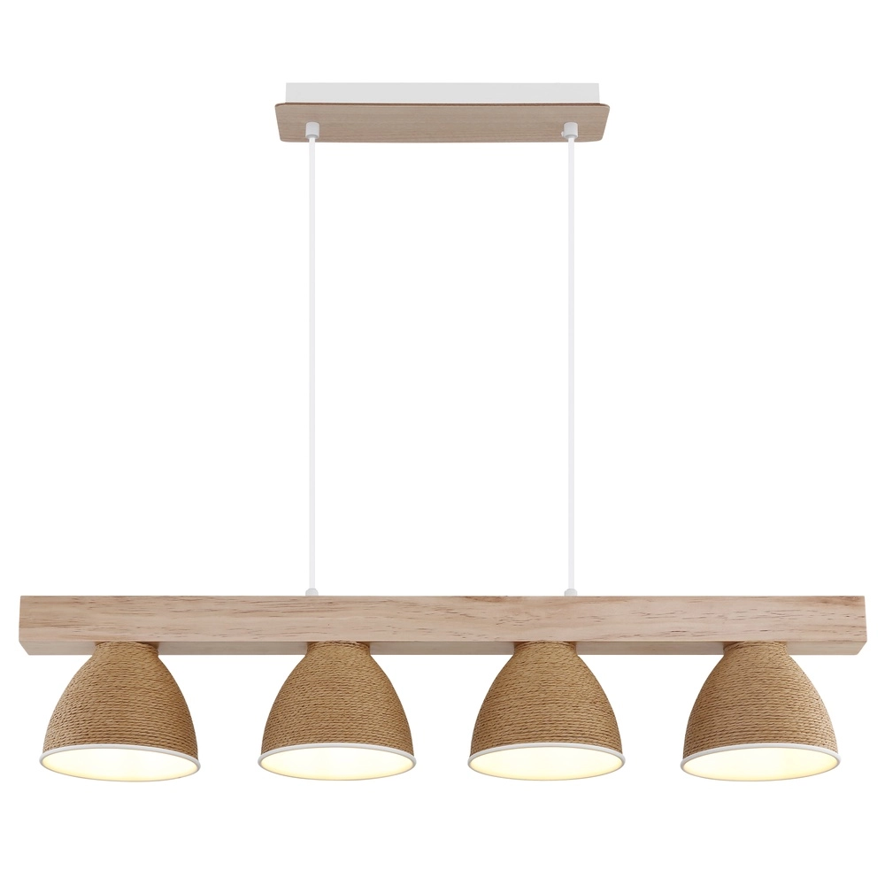 Lampe suspendue Lyndon Blanc à 4 lumières avec rotin Globo 9007371583904