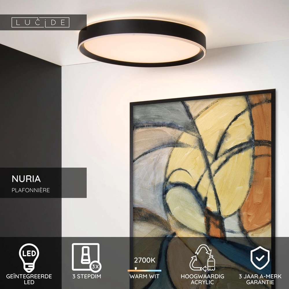 Éclairage de plafond Nuria Ø 50 cm noir Lucide 5411212791795
