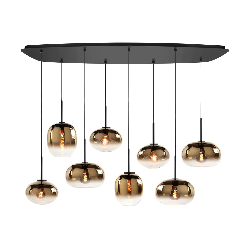 Suspension Bellini Noir à 8 lumières avec verre doré Suspension Bellini Noir à 8 lumières avec verre doré