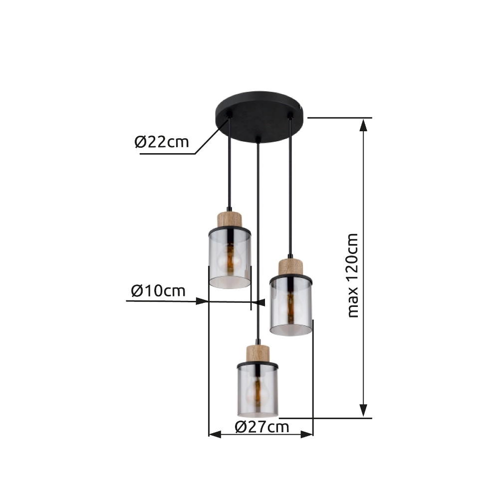 Lampe pendante à 3 lampes Reid Noir rond Globo 9007371457250
