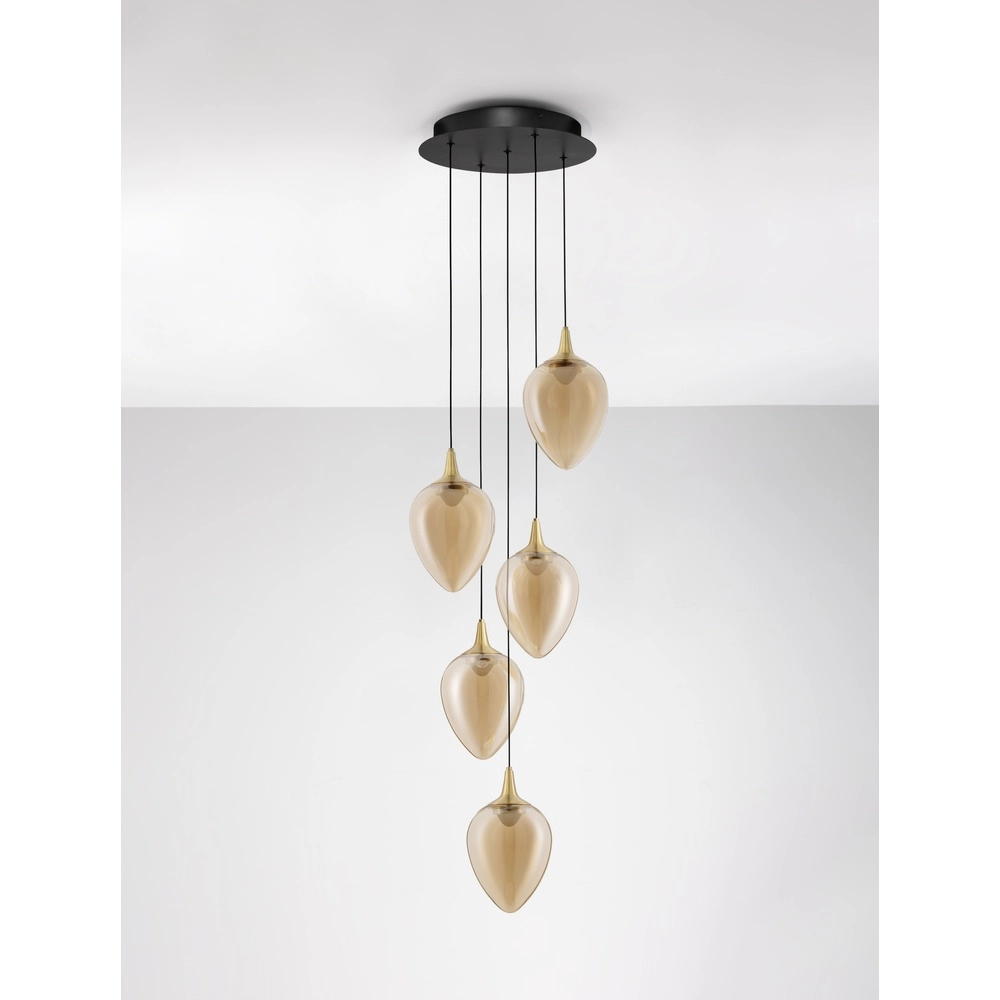 Suspension Nali Verre ambré à 5 lumières Lyora 5212017477798