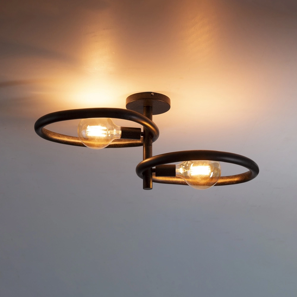 Lampe de plafond de campagne Pebble Noir arctique - 2x E27