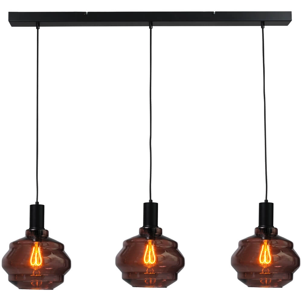 Lampe suspendue 3 lumières - noire - Porto avec verres Ball rouges - Ø 24cm Lampe suspendue 3 lumières - noire - Porto avec verres Ball rouges - Ø 24cm