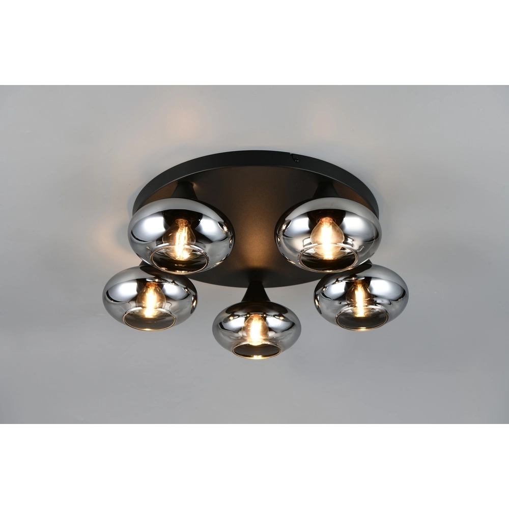 Plafonnier Divina Noir à 5 lumières avec verre fumé Trio 4017807667462