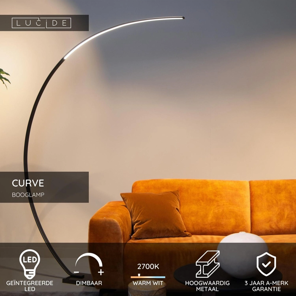 Lampe à arc de conception Curve Noir Lucide 5411212441737