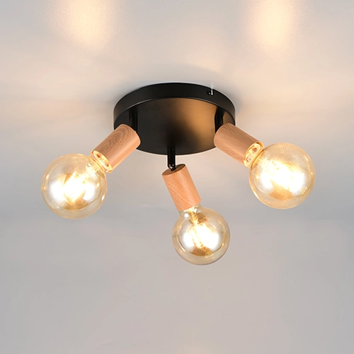 Lampe de plafond Lamego 3-noir clair avec bois