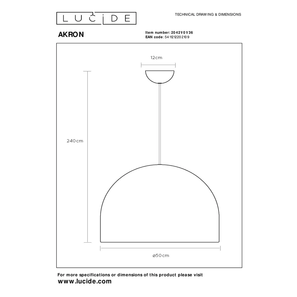Lampe pendante moderne grise en béton Akron Ø 50cm - 1x E27 Premium by Lucide 5411212202109