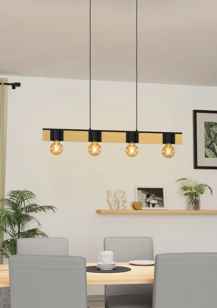 Lampe suspendue en bois Bailrigg 4 lumières Eglo 9002759439026