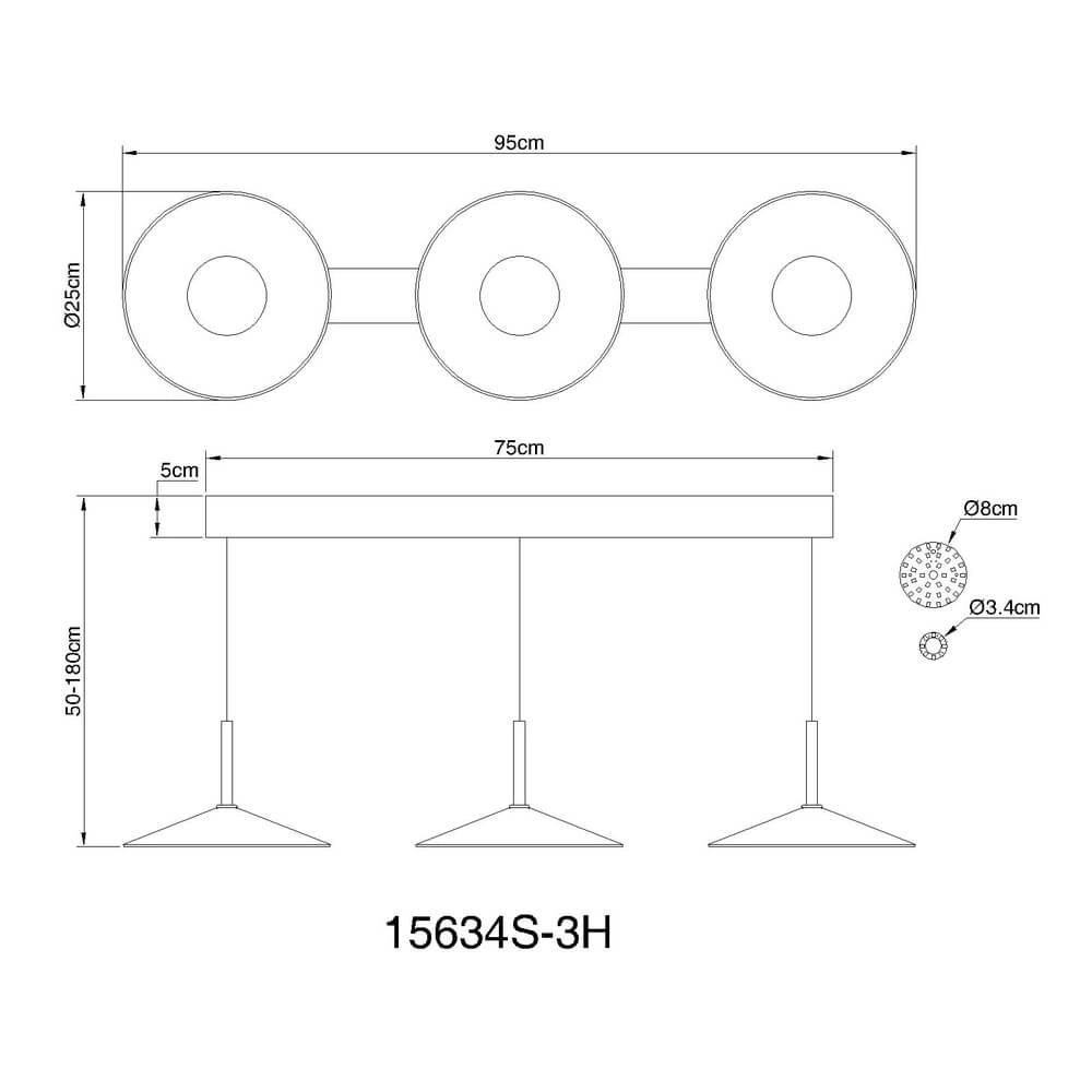 Suspension design Lampone 3 lumières noir Globo 9007371462810