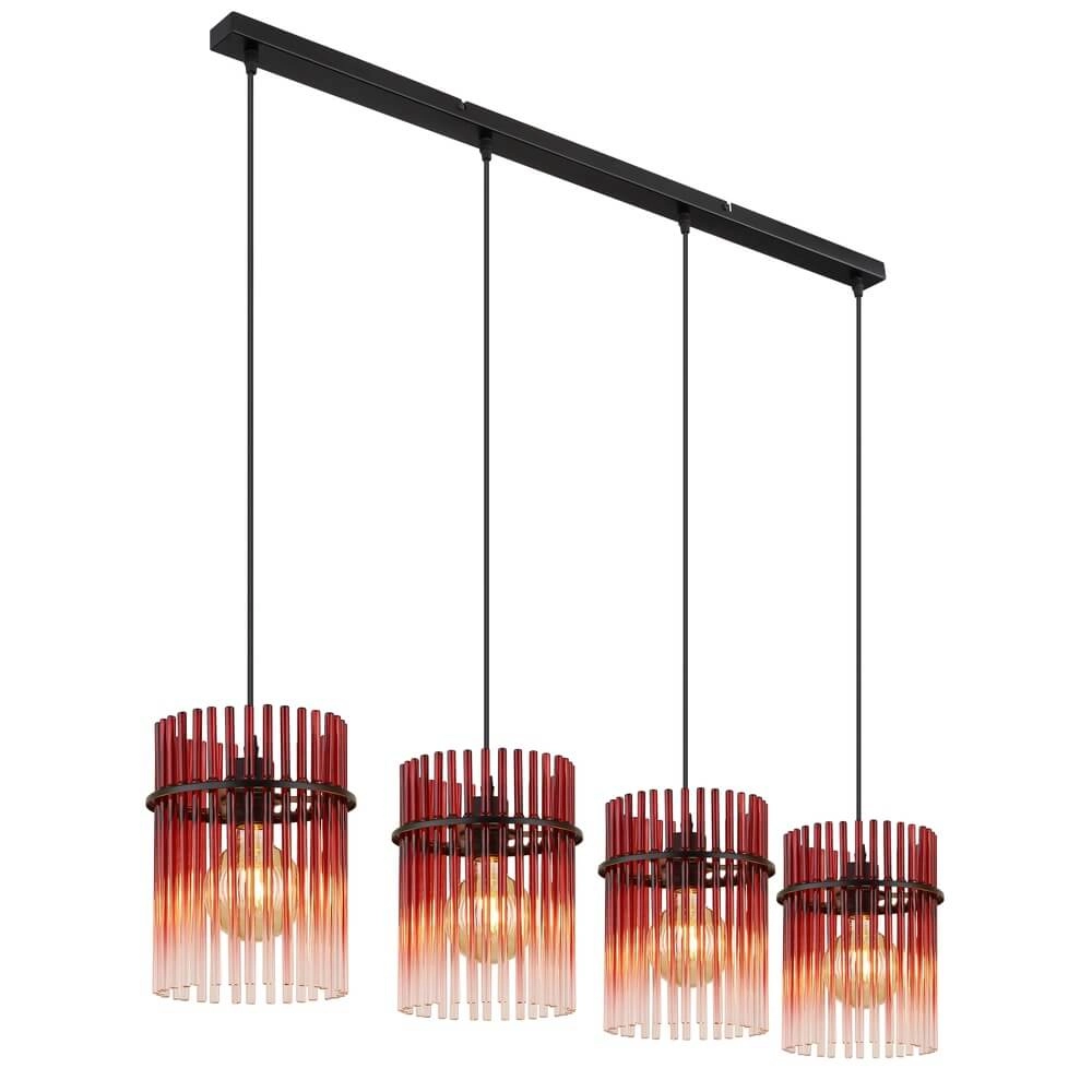 Suspension noire Gorley avec verre rouge 4 lumières Suspension noire Gorley avec verre rouge 4 lumières