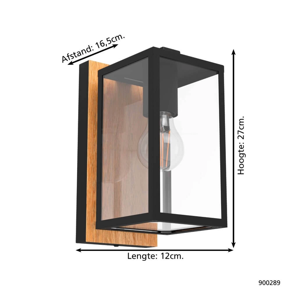 Lampe d'extérieur Budrone Noir avec du bois Eglo 9008606231591