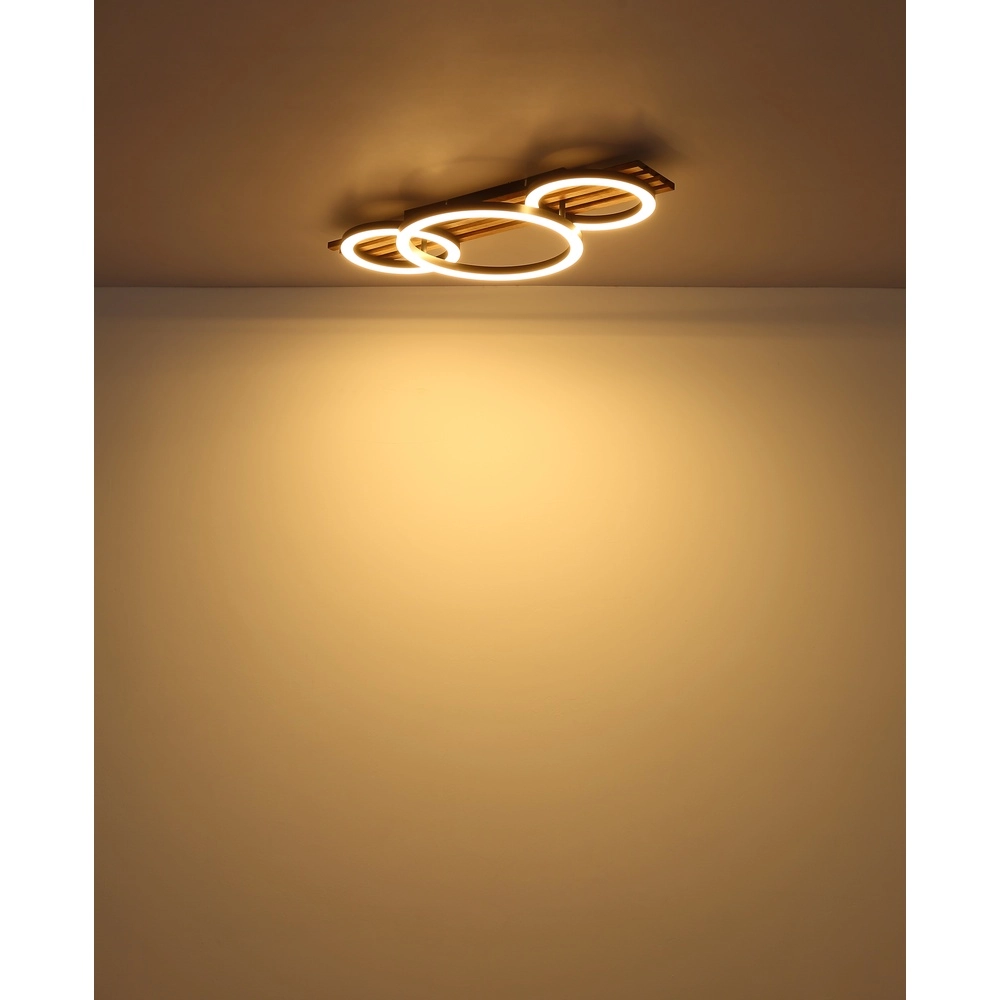 Lampe de plafond Tisha 3 anneaux noirs avec du bois Globo 9007371528578