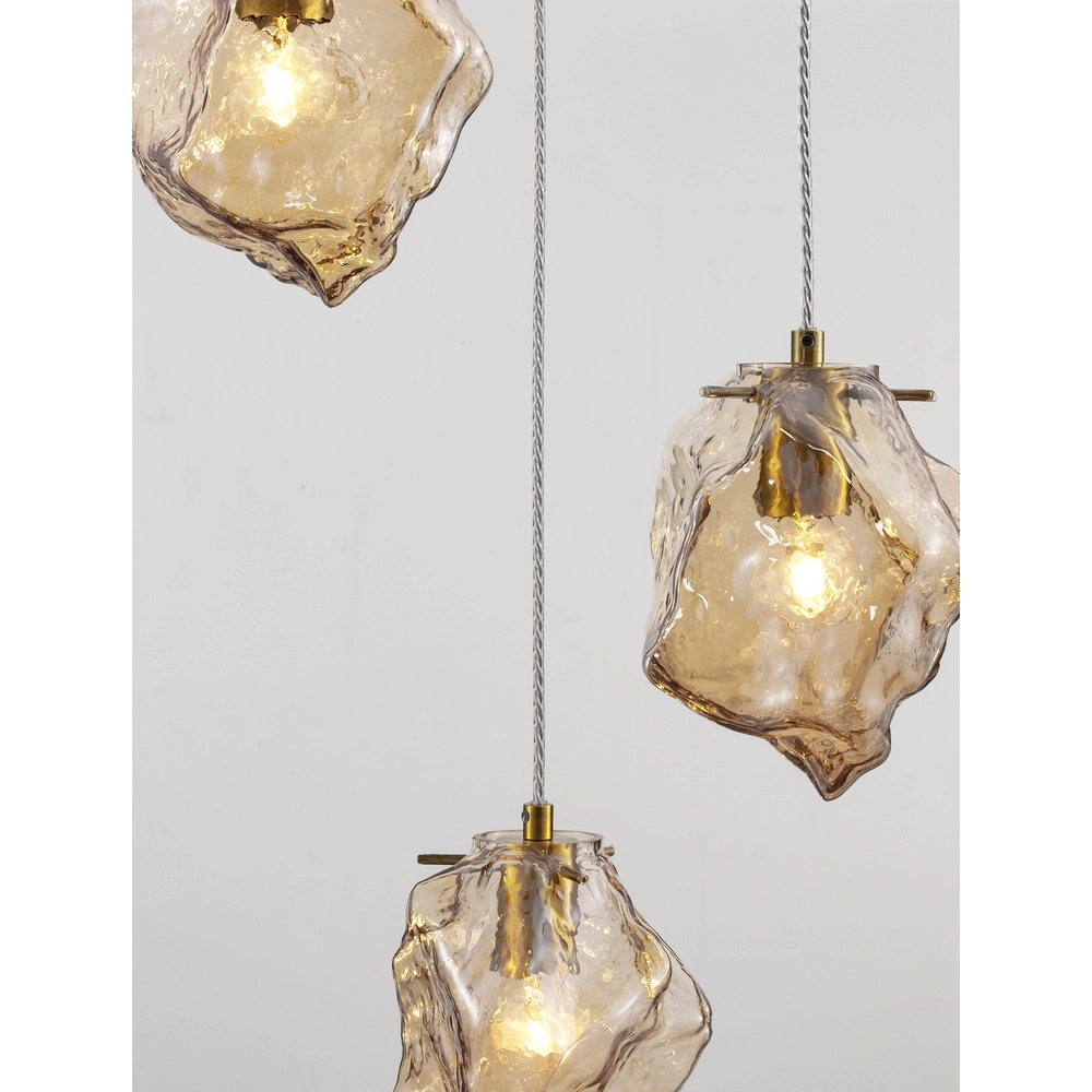 Suspension Odelle Or 3 lumières avec verre ambré Lyora 5212017434395